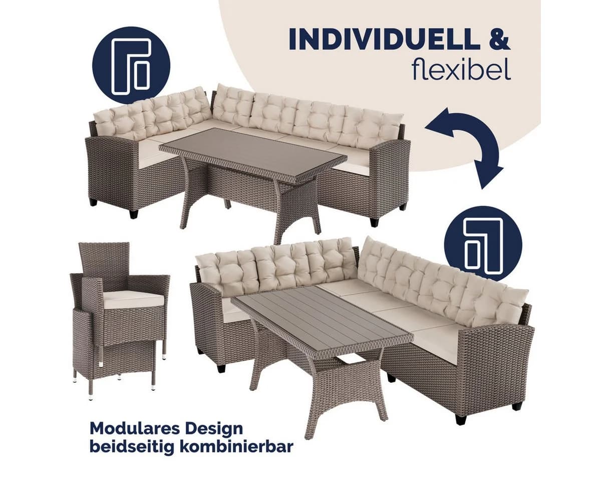 Casaria Gartenlounge-Set Lissabon 17-tlg. Beige/Grau Schwarz Polyrattan - Bild 3