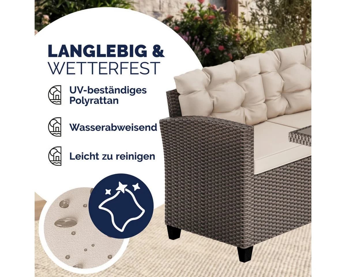 Casaria Gartenlounge-Set Lissabon 17-tlg. Beige/Grau Schwarz Polyrattan - Bild 5