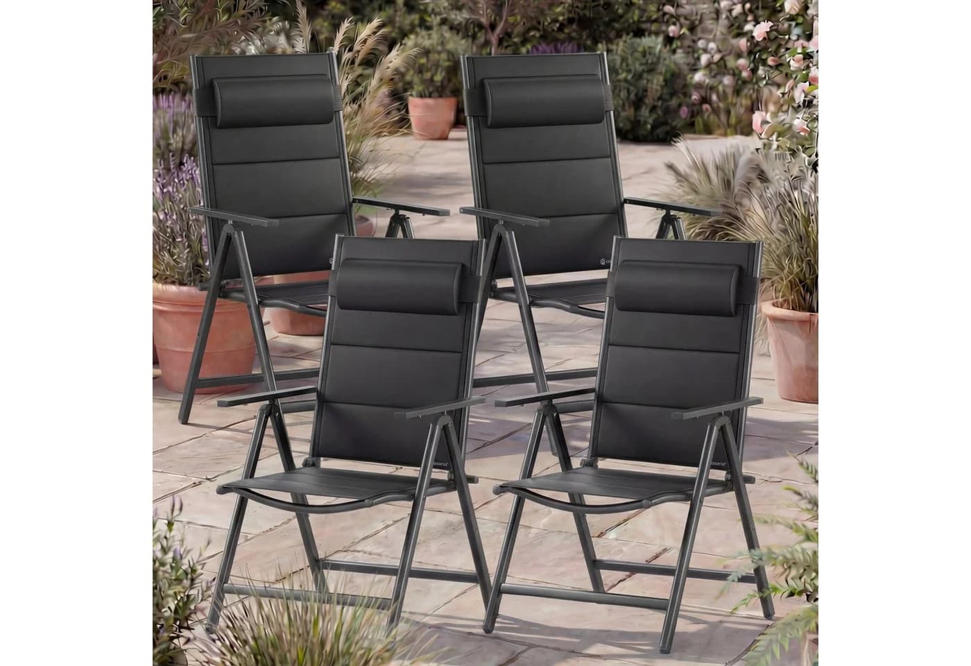 Casaria Gartenstuhl Bern Premium 4er Set Anthrazit 8-fach Verstellbar Gepolstert