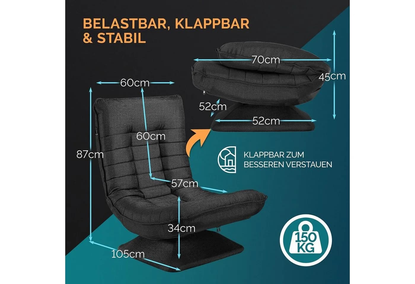 Casaria Relaxsessel Aberdeen Schwarz Verstellbar Drehbar Klappbar - Bild 5