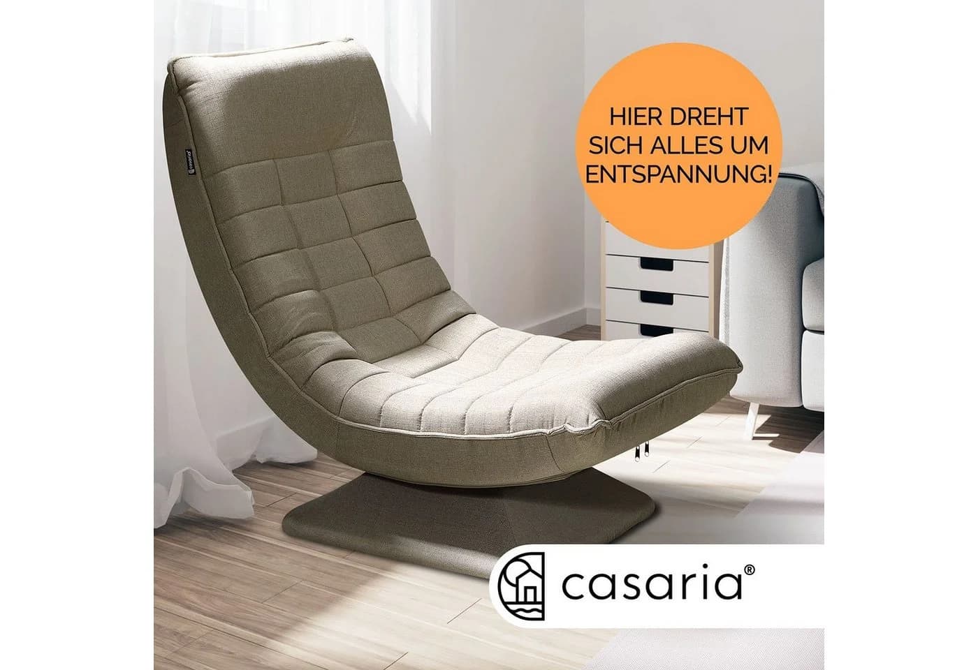 Casaria Relaxsessel Aberdeen Beige 5-fach verstellbar drehbar klappbar