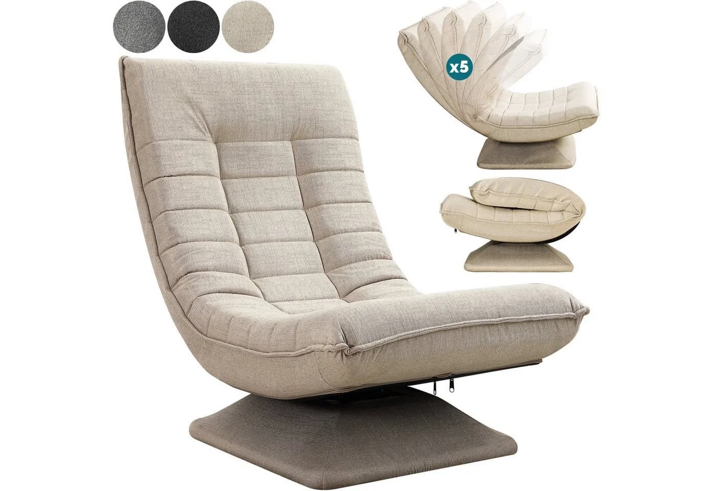 Casaria Relaxsessel Aberdeen Beige 5-fach verstellbar drehbar klappbar - Bild 2