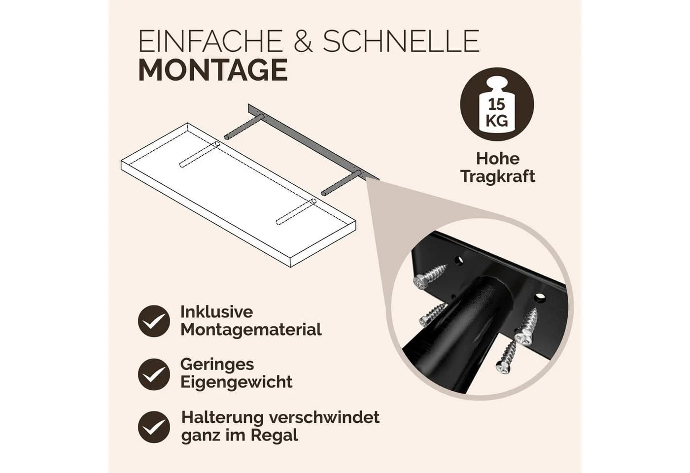 Casaria Wandregal Dunkle Eiche Schweberegal 15kg Tragkraft Modern - Bild 5