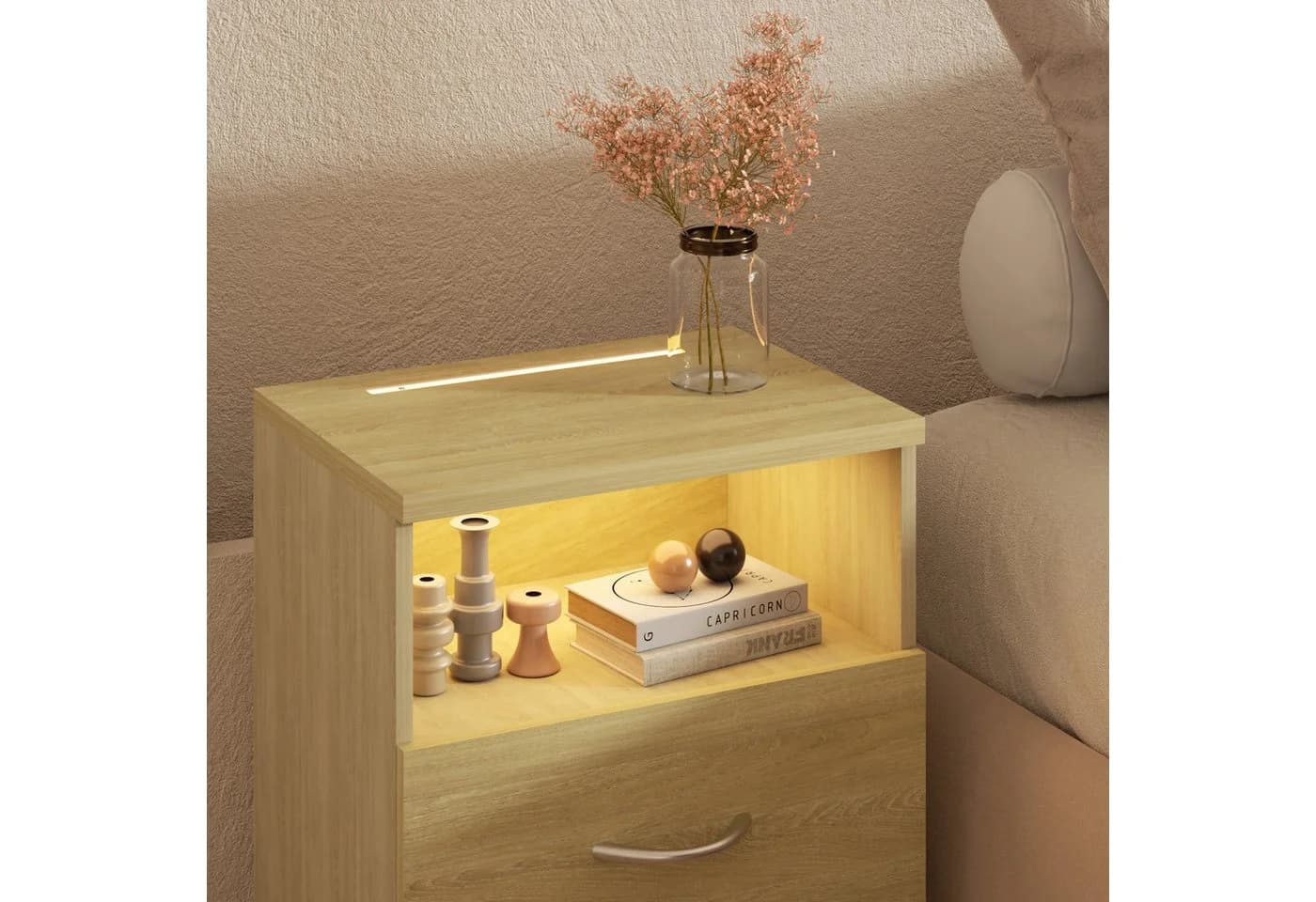 Casaria Nachttisch Jamie mit Touch LED Beleuchtung Braun - Bild 3