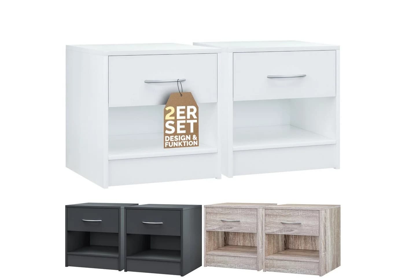 Casaria Nachttisch Kiel 2er Set Weiß Modern Holz - Bild 2