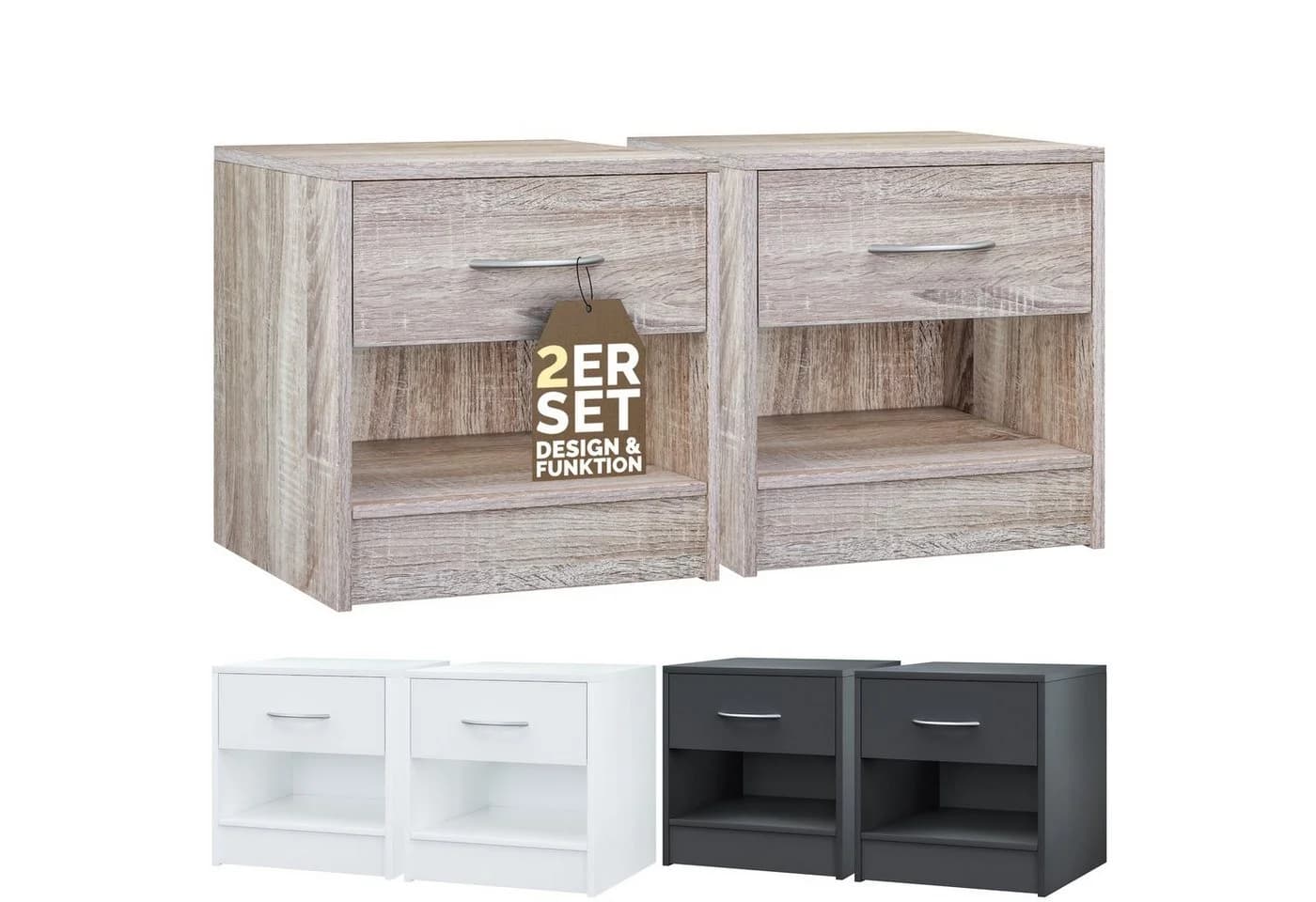 Casaria Nachttisch Kiel Modern mit Schublade 2er Set - Bild 2
