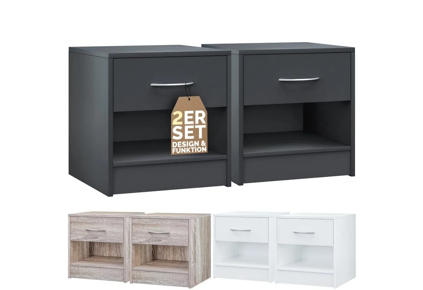 Casaria Nachttisch Kiel Modern Grau mit Schublade - Bild 2