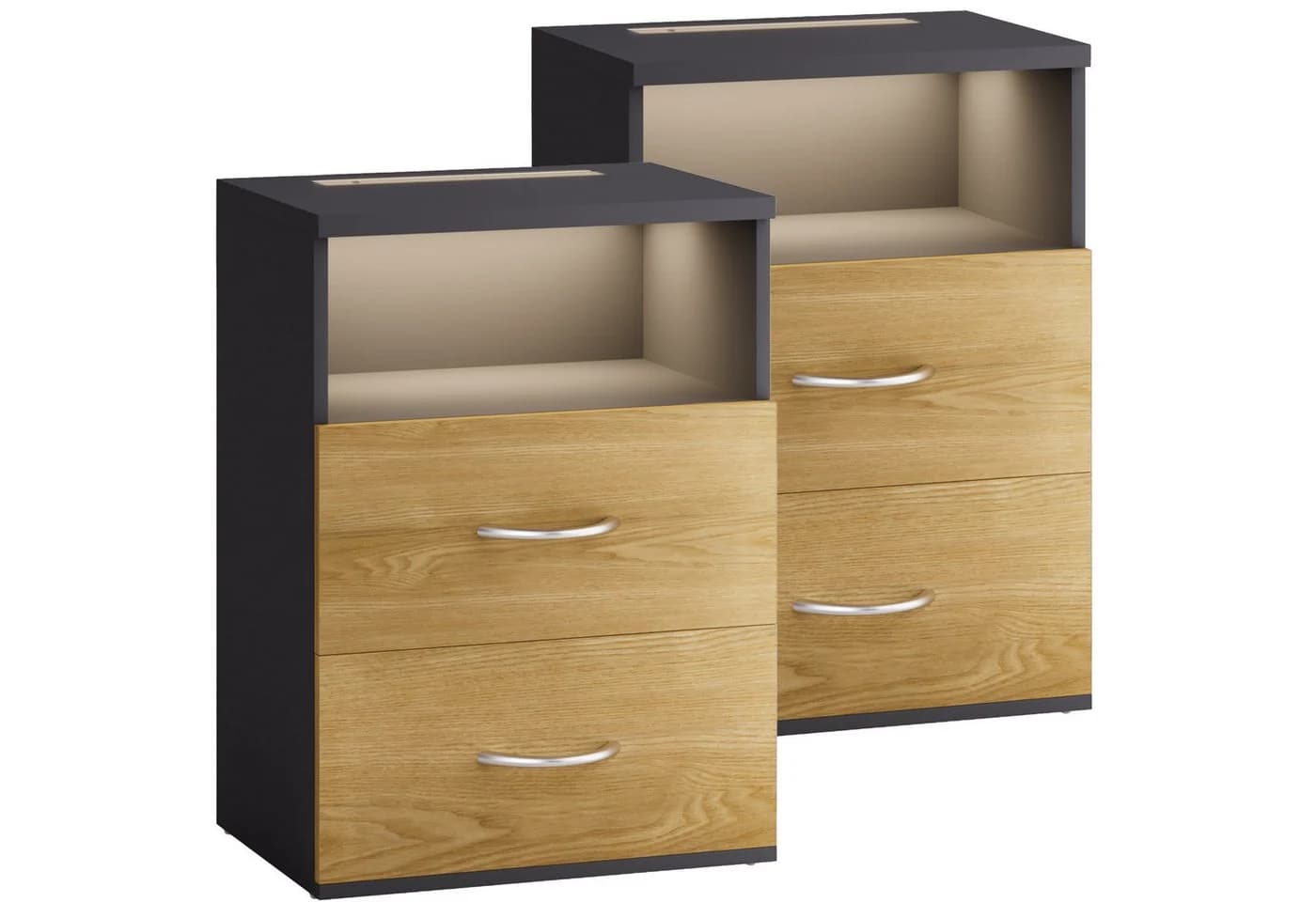 Casaria Nachttisch Jamie Grau mit LED-Beleuchtung und 2 Schubladen - Bild 2