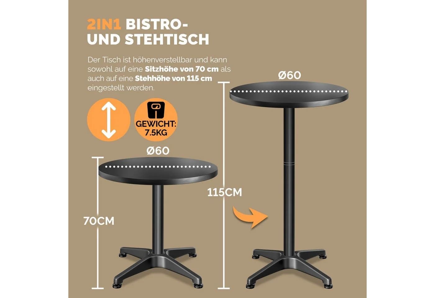 Casaria Stehtisch Höhenverstellbar Schwarz Aluminium Edelstahl - Bild 4