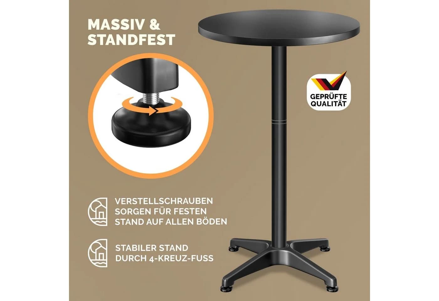 Casaria Stehtisch Schwarz Höhenverstellbar Klappbar Aluminium - Bild 3