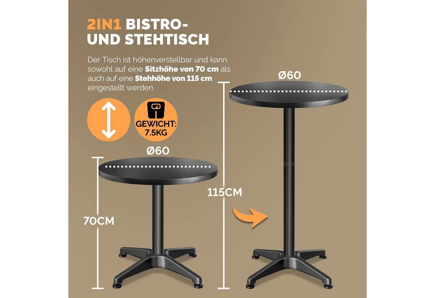 Casaria Stehtisch Schwarz Höhenverstellbar Klappbar Aluminium - Bild 4
