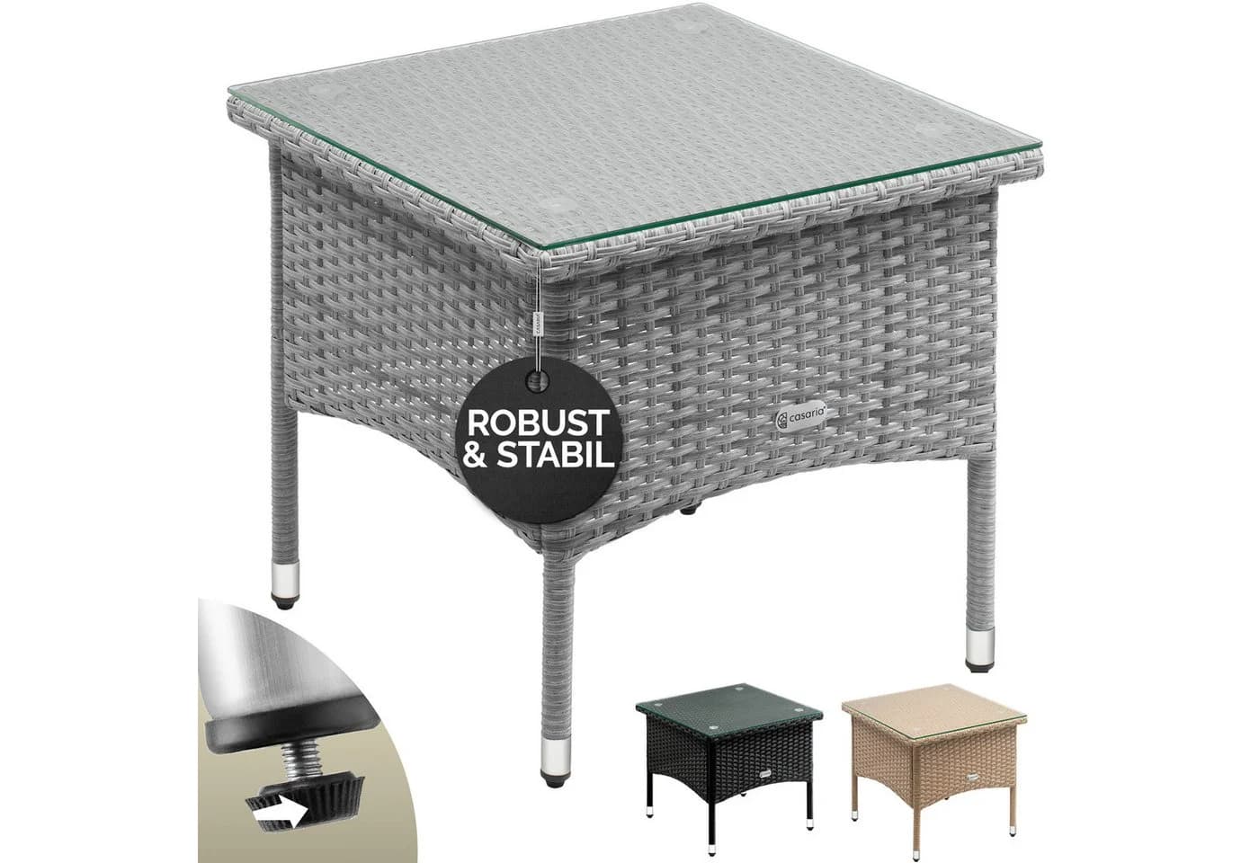 Casaria Beistelltisch Polyrattan Grau Höhenverstellbar Wetterfest - Bild 2