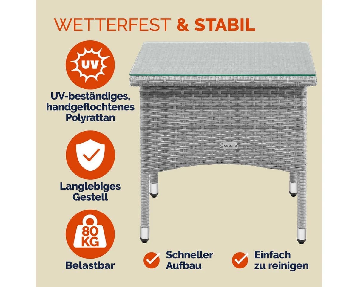 Casaria Beistelltisch Polyrattan Grau Höhenverstellbar Wetterfest - Bild 3