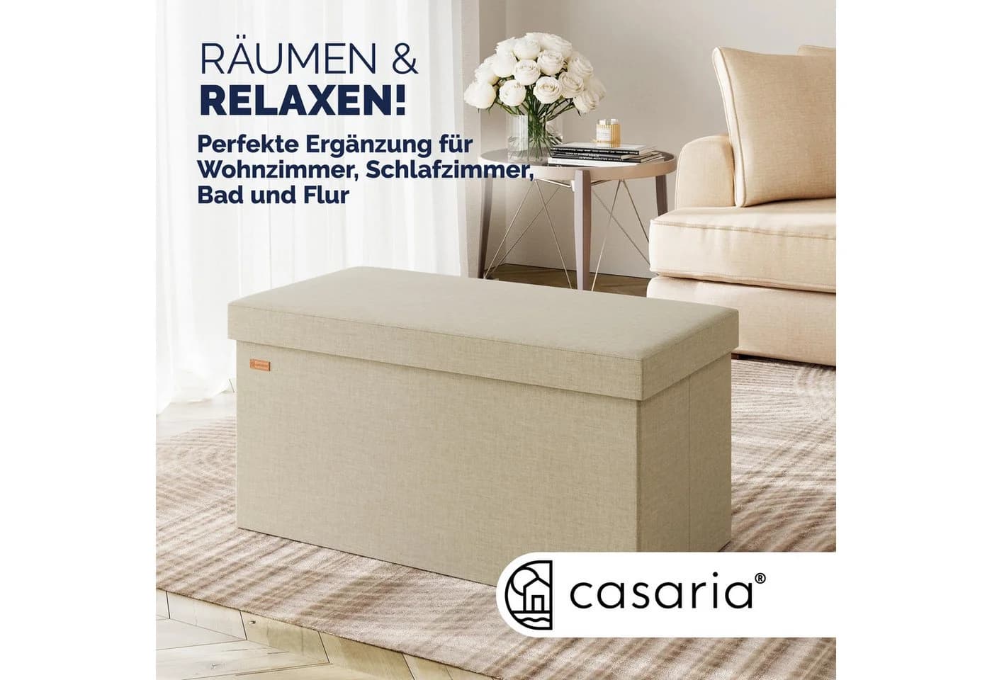 Casaria Sitzbank mit Stauraum Beige Faltbar Gepolstert
