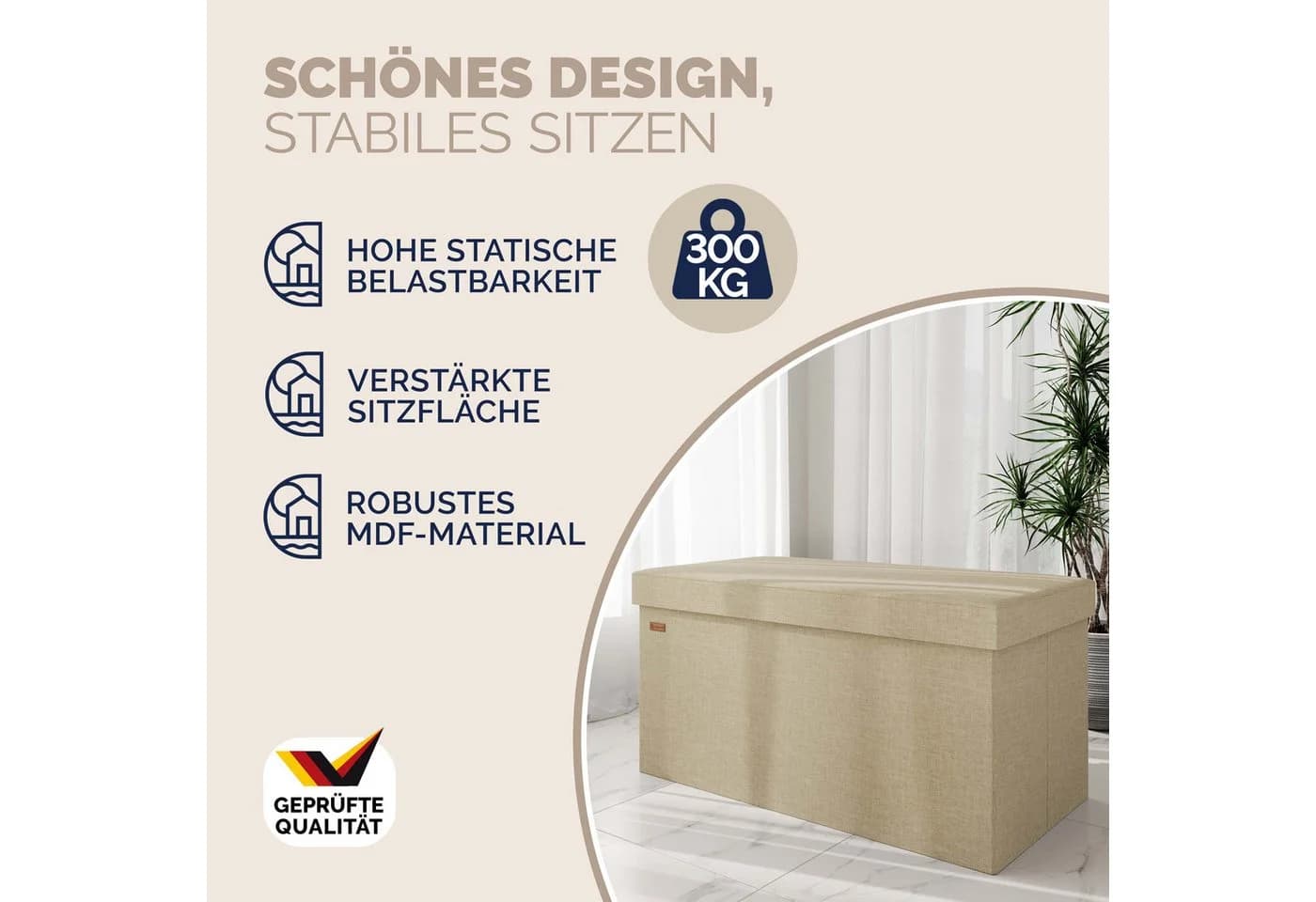 Casaria Sitzbank mit Stauraum Beige Faltbar Gepolstert - Bild 3