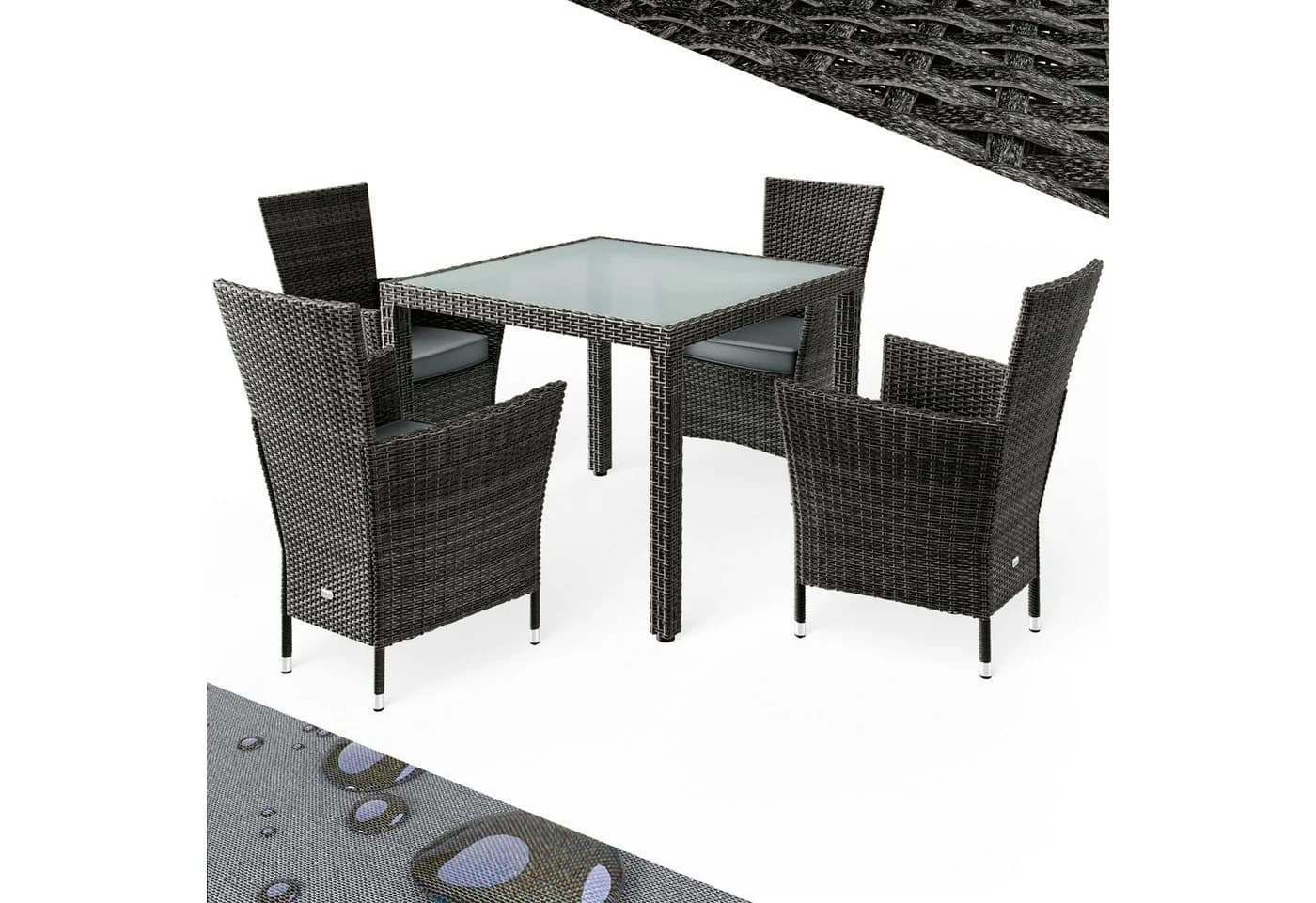 Casaria Garten-Essgruppe 5-tlg. Grau/Beige Polyrattan mit Glasplatte - Bild 2