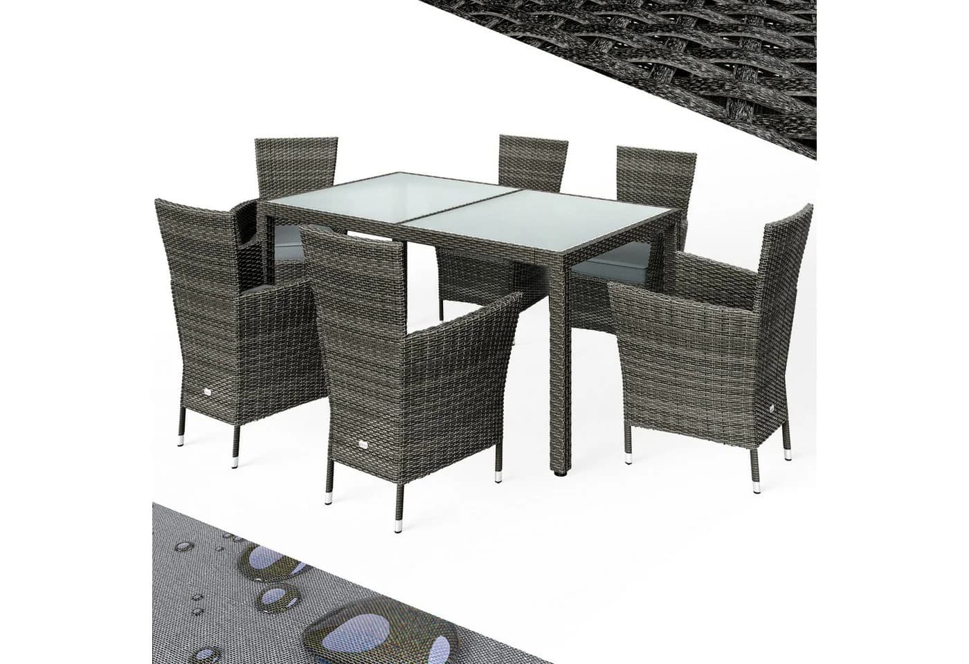 Casaria Garten-Essgruppe 7-tlg. Grau Polyrattan mit Polstern - Bild 2