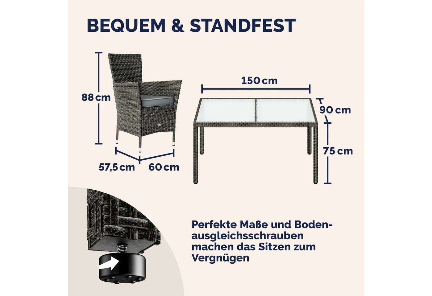 Casaria Garten-Essgruppe 7-tlg. Grau Polyrattan mit Polstern - Bild 5