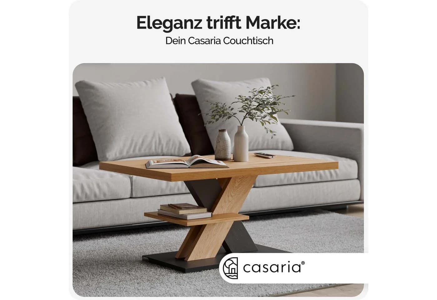 Casaria Couchtisch Detroit Modern Grau mit 2 Ablagen