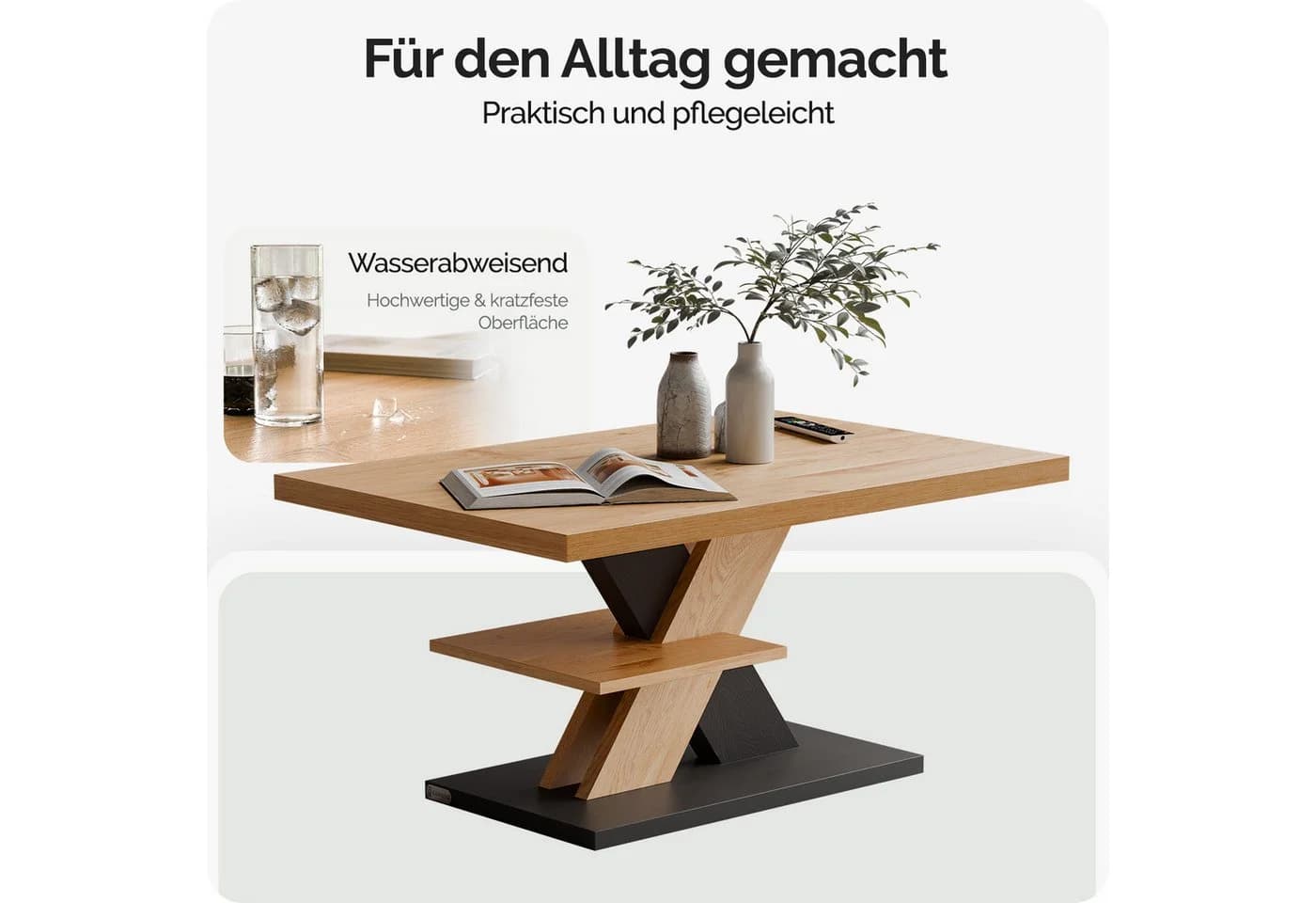 Casaria Couchtisch Detroit Modern Grau mit 2 Ablagen - Bild 4
