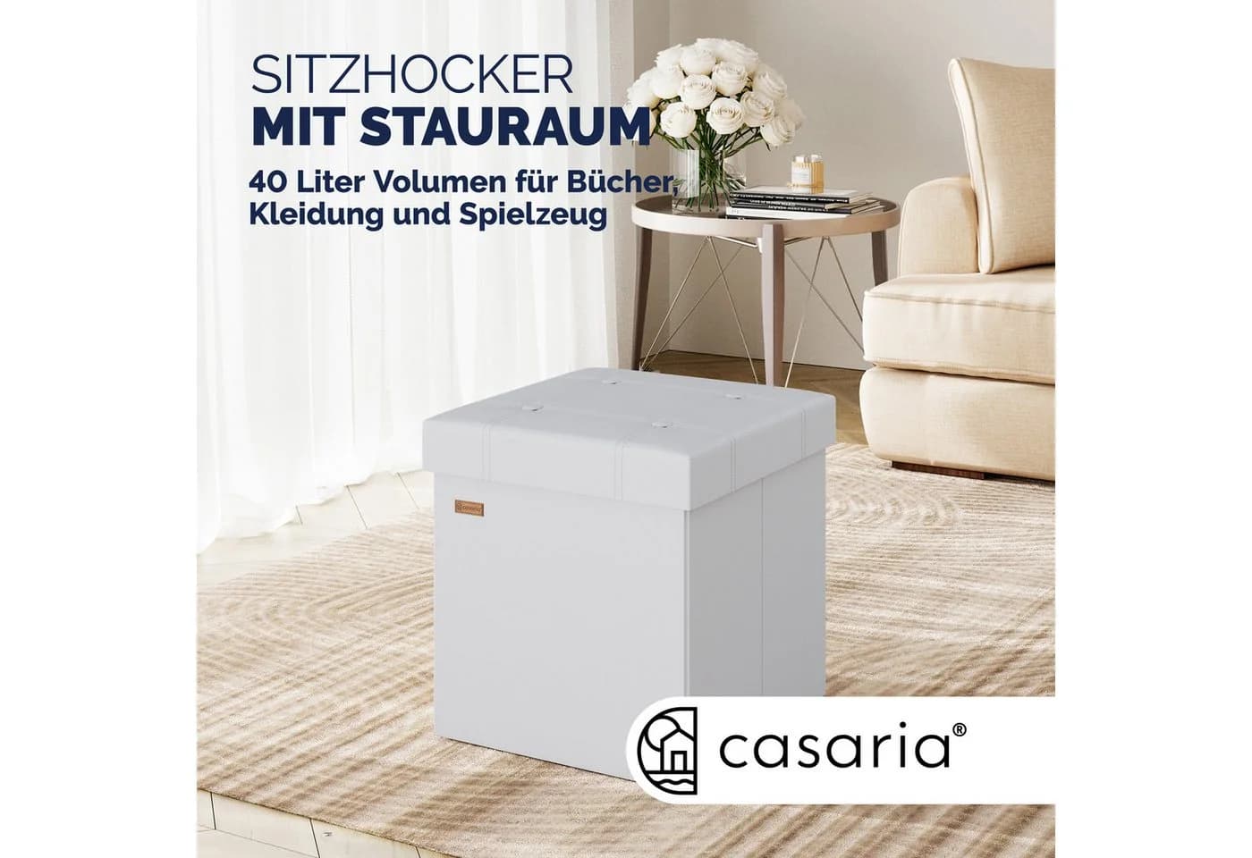 Casaria Sitzhocker mit Stauraum Weiß Faltbar Kunstleder Gepolstert - Bild 1