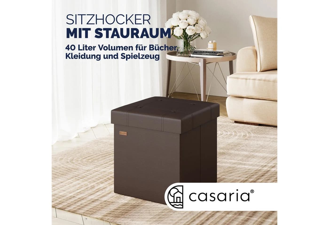 Casaria Sitzhocker Braun Kunstleder Gepolstert 38x38x38cm