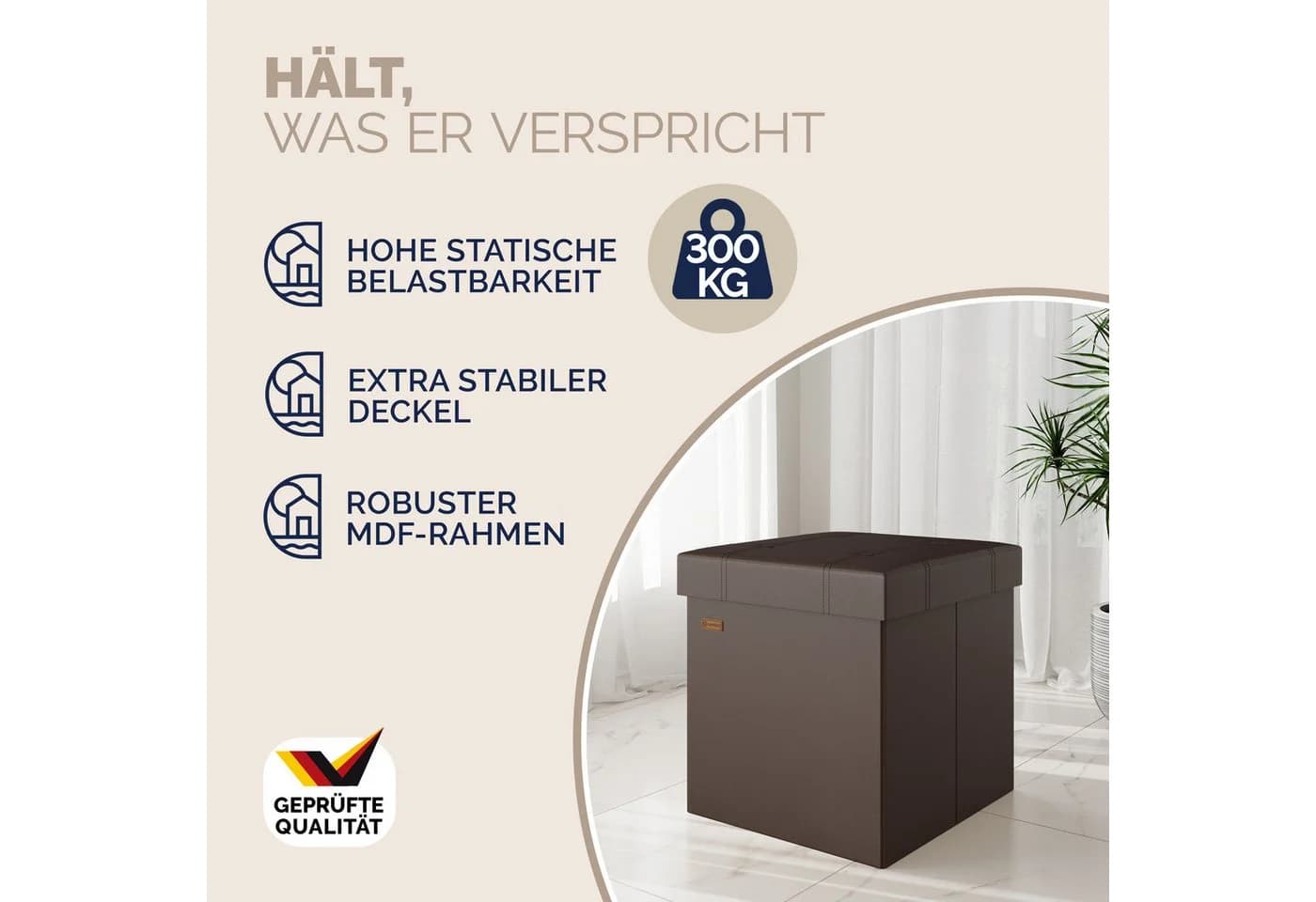 Casaria Sitzhocker Braun Kunstleder Gepolstert 38x38x38cm - Bild 3