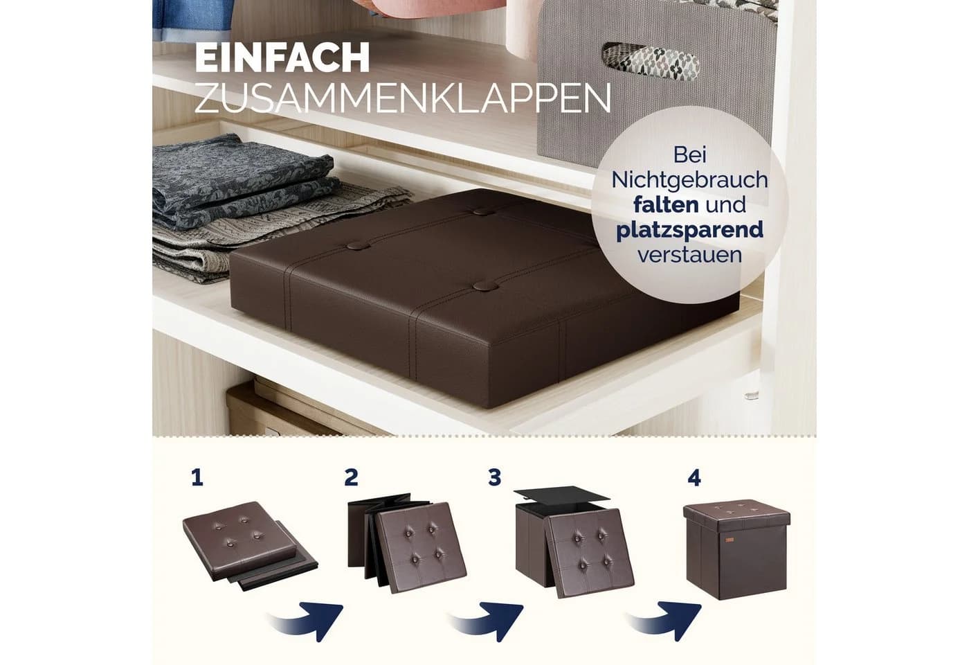 Casaria Sitzhocker Braun Kunstleder Gepolstert 38x38x38cm - Bild 5