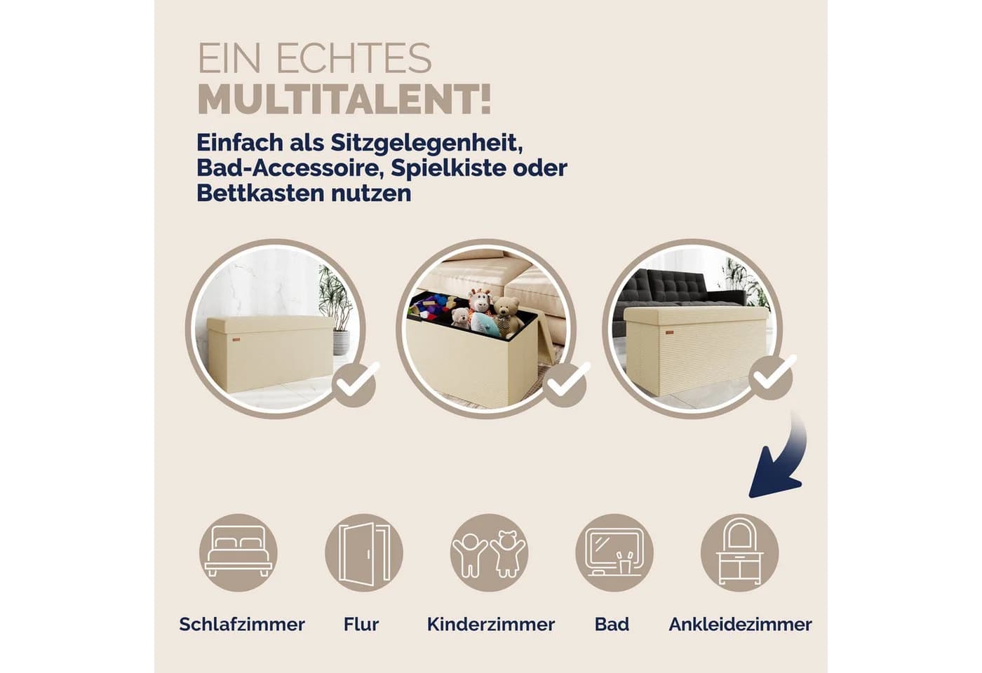 Casaria Sitzbank Cord Beige Faltbar mit Stauraum - Bild 5