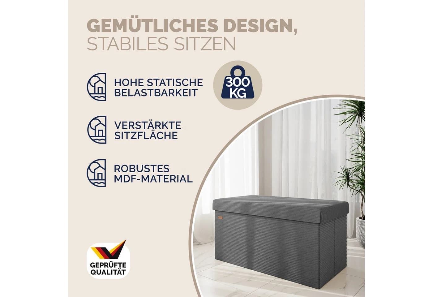 Casaria Sitzbank Cord Anthrazit Faltbar mit Stauraum - Bild 3