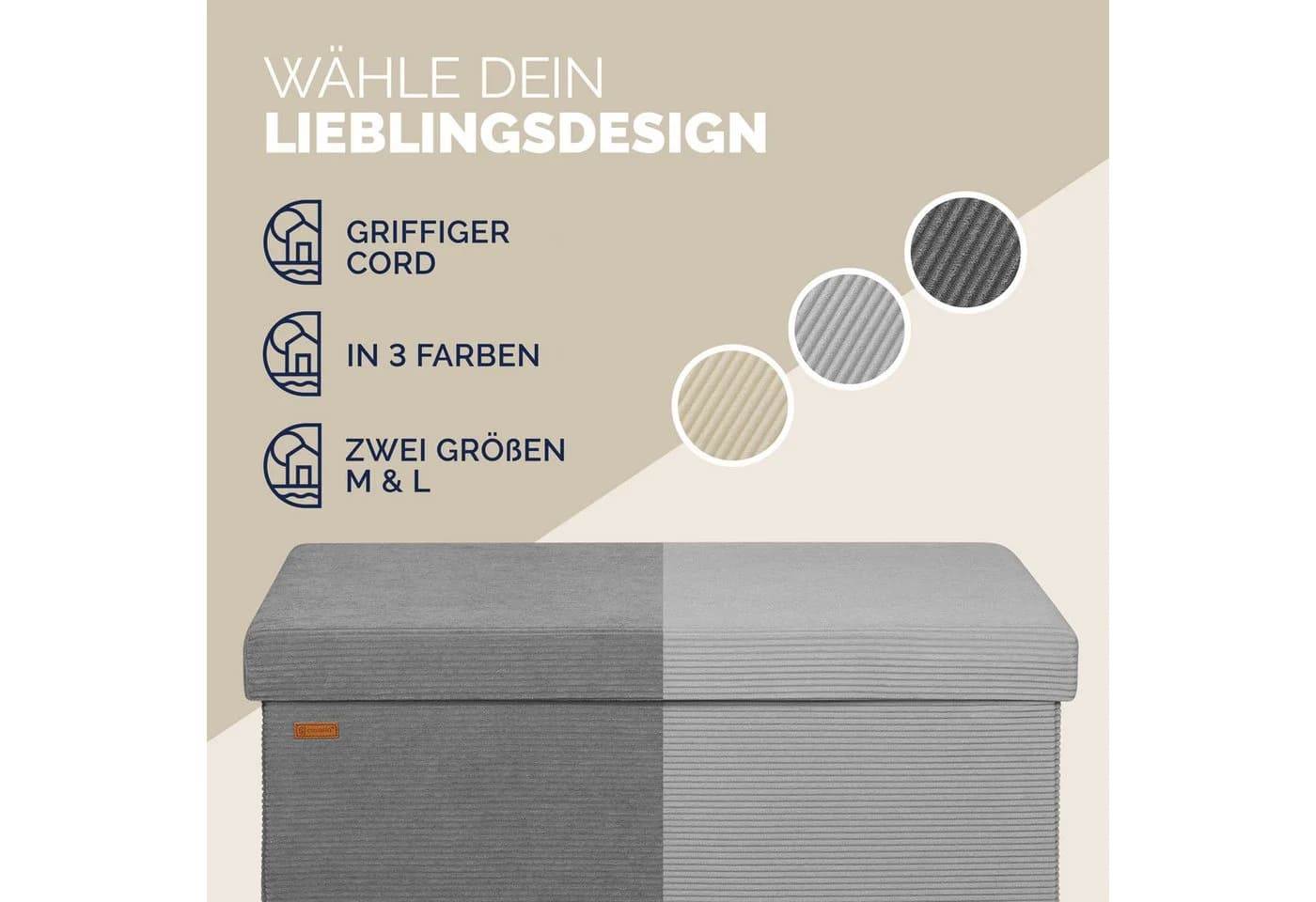 Casaria Sitzbank Cord Anthrazit Faltbar mit Stauraum - Bild 4