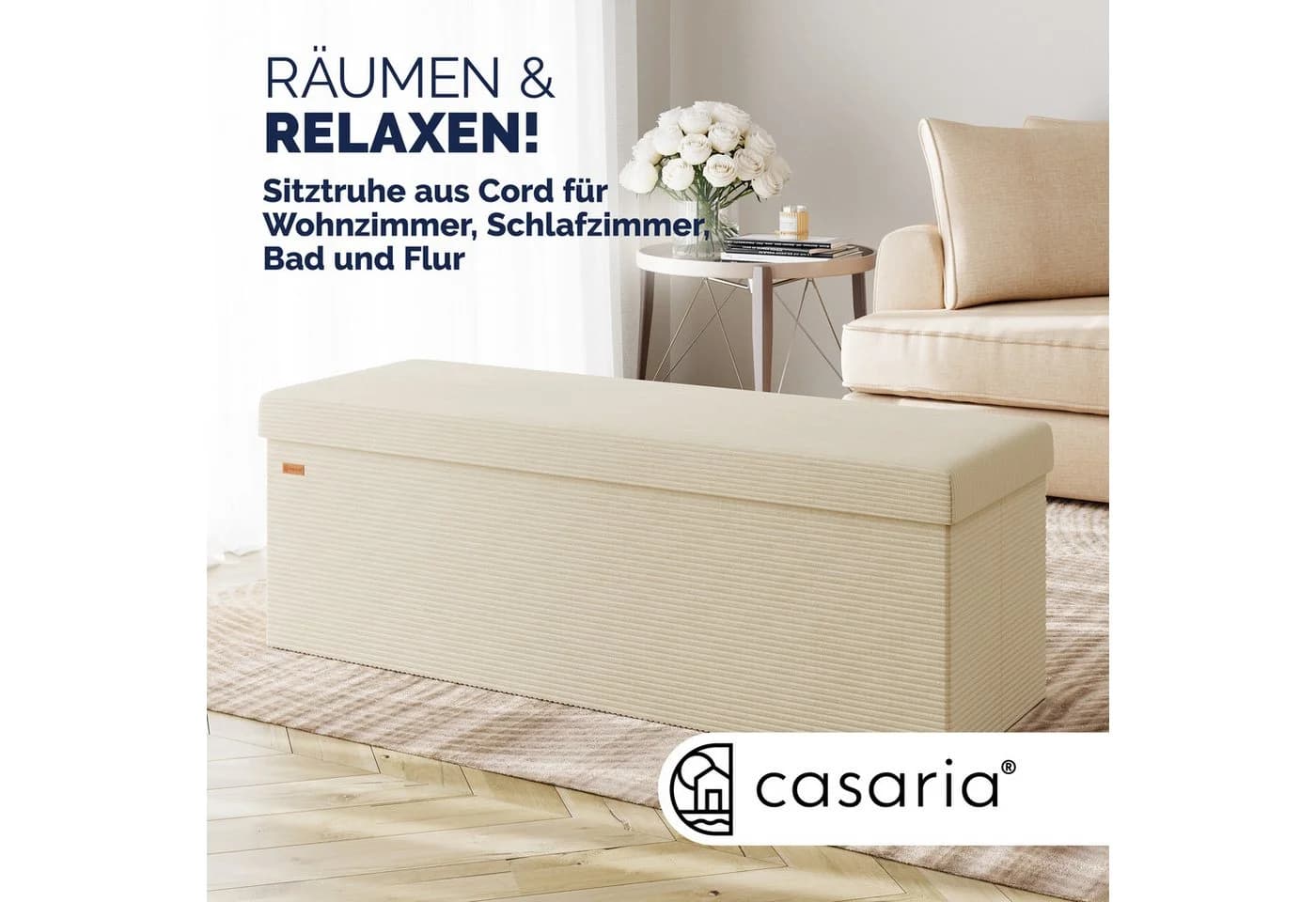 Casaria Sitzbank Cord Beige Faltbar inkl. Boxen 114x38cm 300kg Belastbarkeit Wohnzimmer