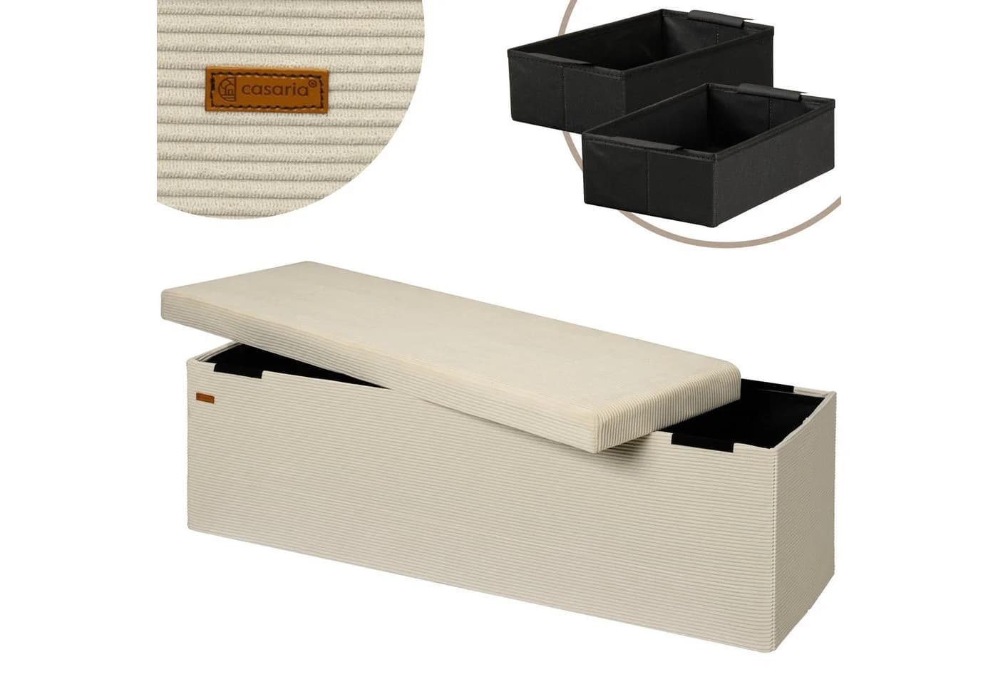 Casaria Sitzbank Cord Beige Faltbar inkl. Boxen 114x38cm 300kg Belastbarkeit Wohnzimmer - Bild 2