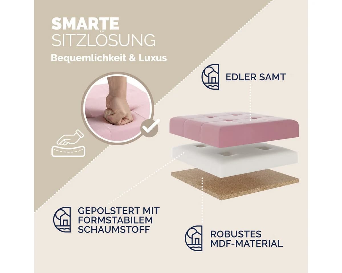 Casaria Sitzhocker Rosa Samt Faltbar mit Stauraum - Bild 4
