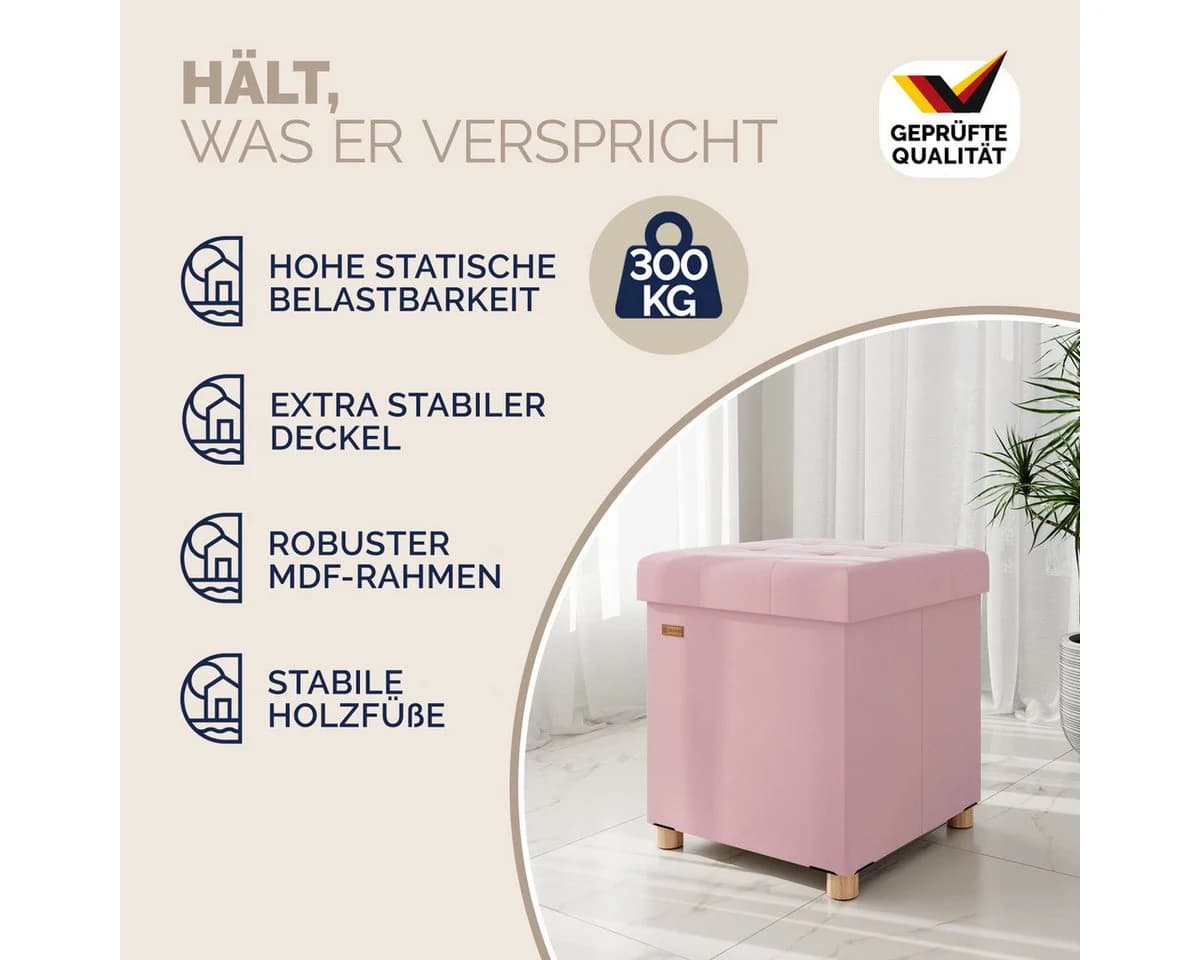 Casaria Sitzhocker Rosa Samt Faltbar mit Stauraum - Bild 5