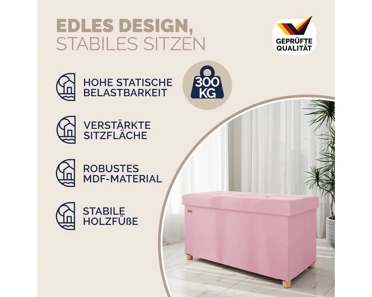 Casaria Sitzbank Rosa Samt Faltbar mit Holzfüßen - Bild 3