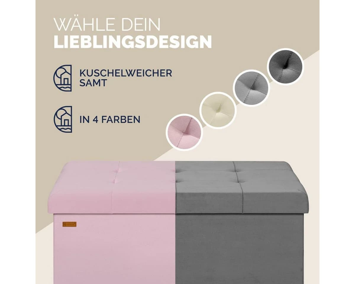 Casaria Sitzbank Rosa Samt Faltbar mit Holzfüßen - Bild 4