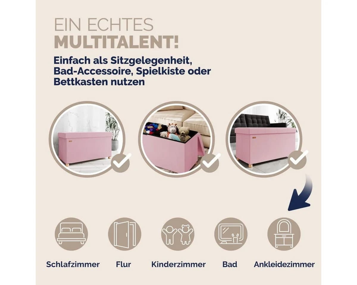 Casaria Sitzbank Rosa Samt Faltbar mit Holzfüßen - Bild 5