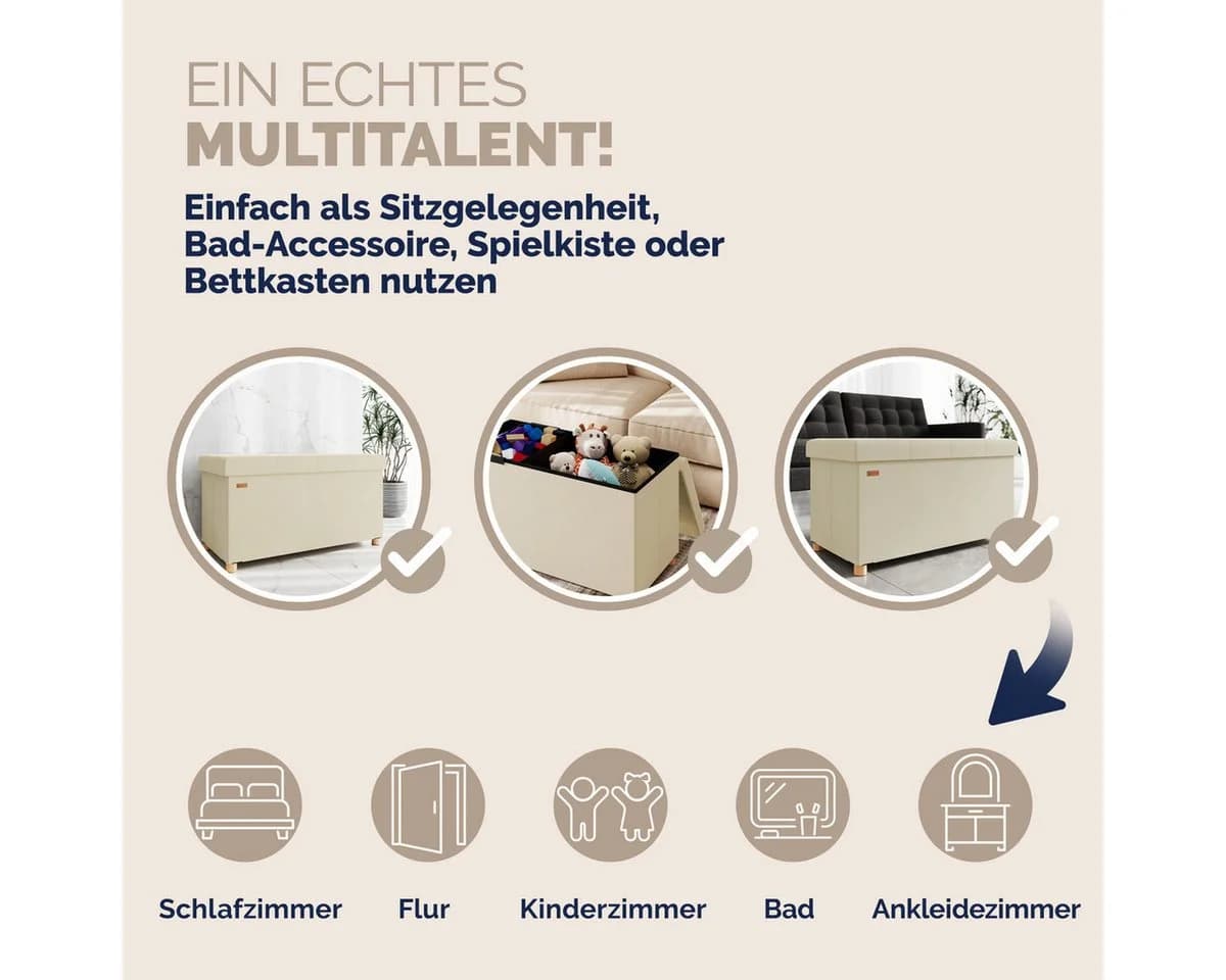 Casaria Sitzbank Samt Beige Faltbar mit Holzfüßen - Bild 5