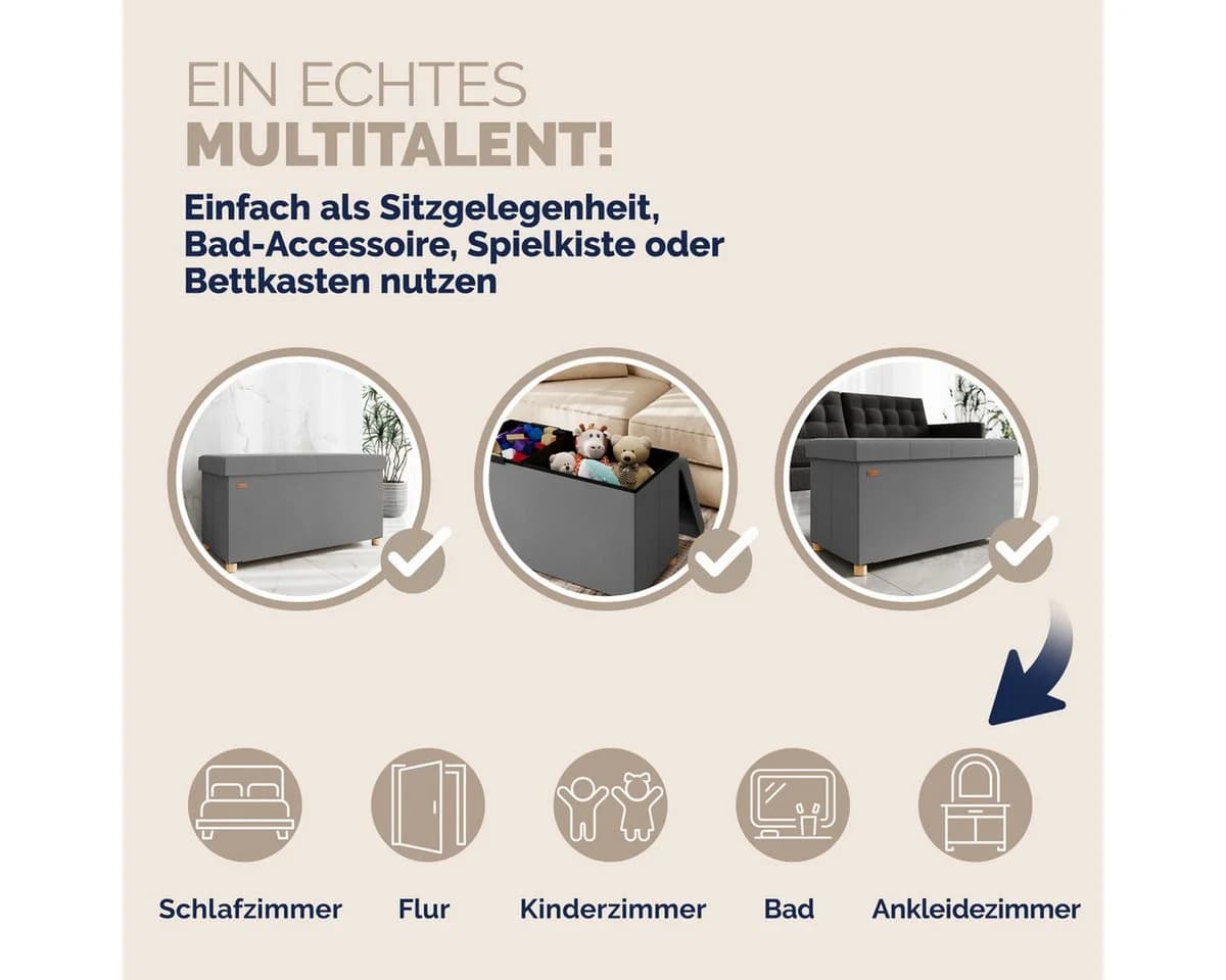 Casaria Sitzbank Samt Anthrazit Faltbar mit Holzfüßen - Bild 5