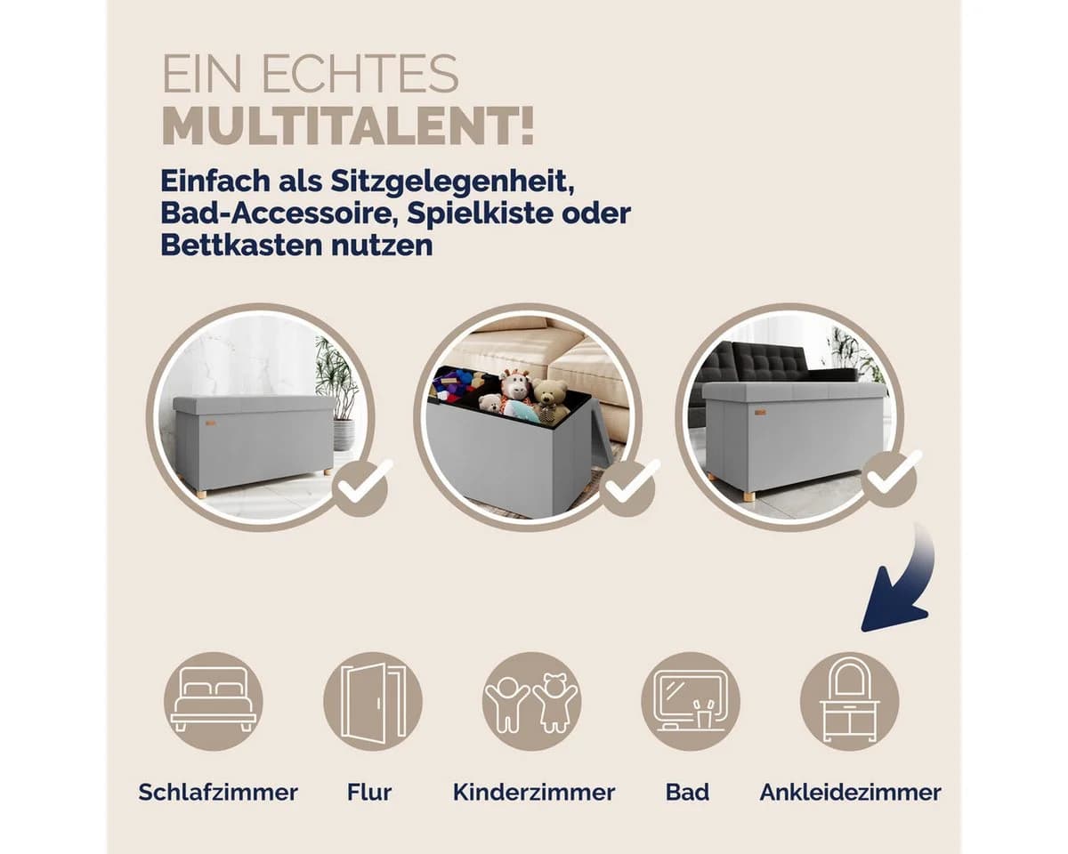 Casaria Samt Sitzbank Grau Faltbar mit Holzfüßen - Bild 5