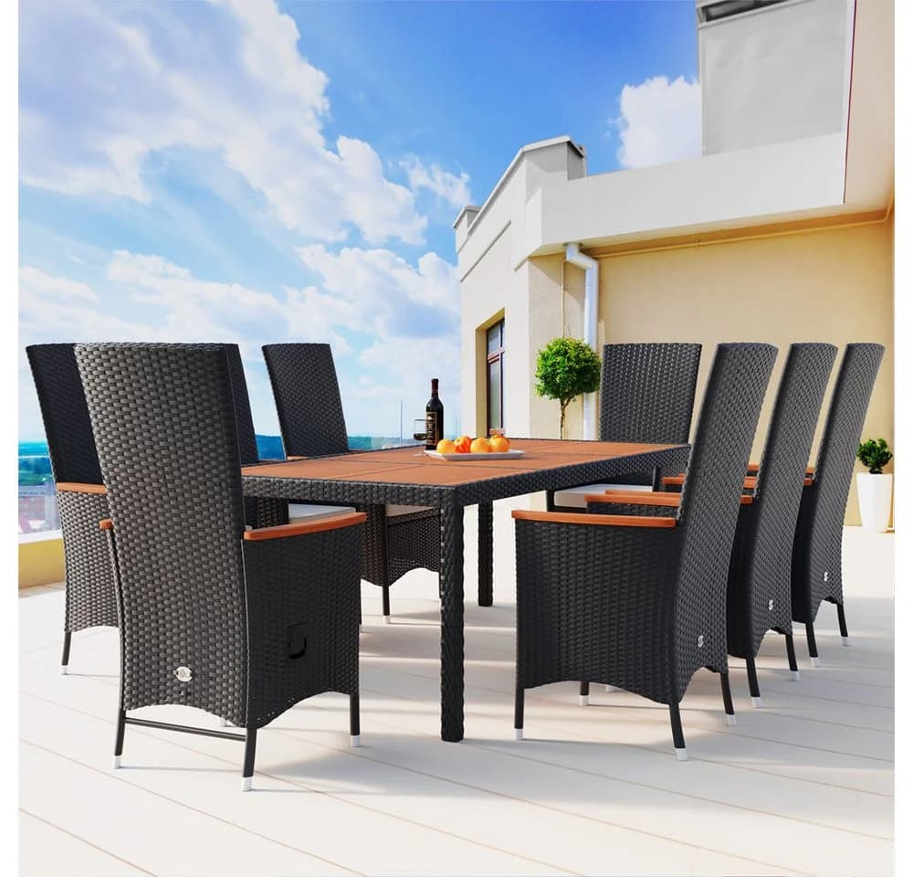 Casaria Garten-Essgruppe 9-tlg. Braunes Polyrattan Akazienholz