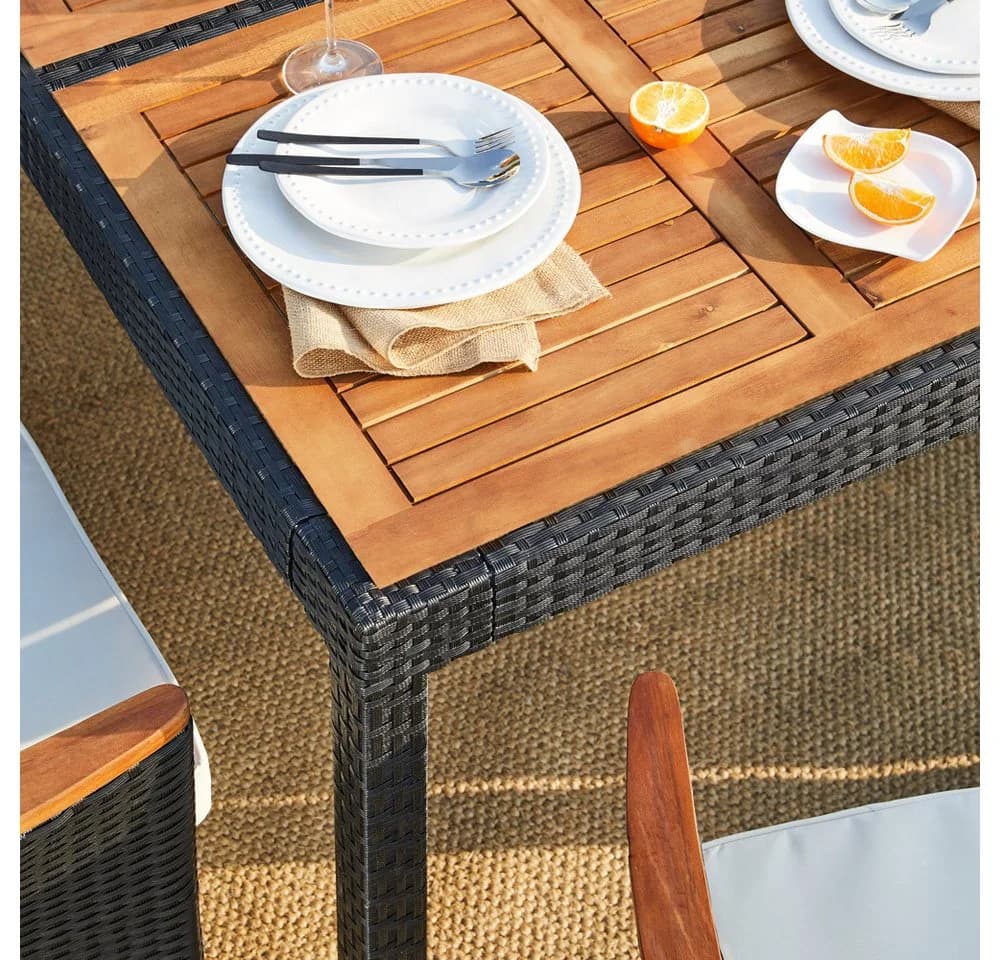 Casaria Garten-Essgruppe 9-tlg. Braunes Polyrattan Akazienholz - Bild 4