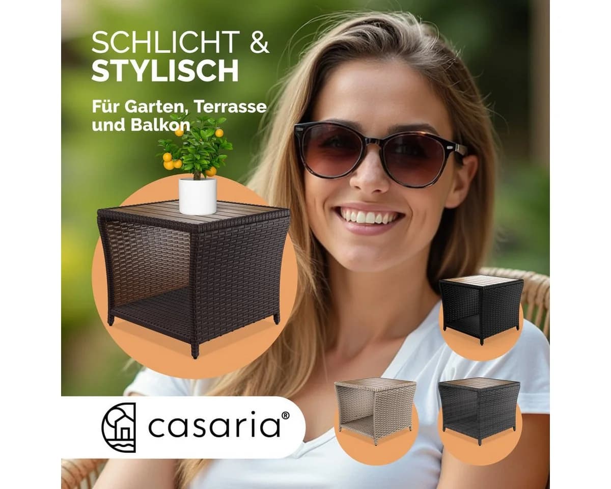 Casaria Beistelltisch Polyrattan Akazienholz 45x45x40cm Wetterfest - Bild 5