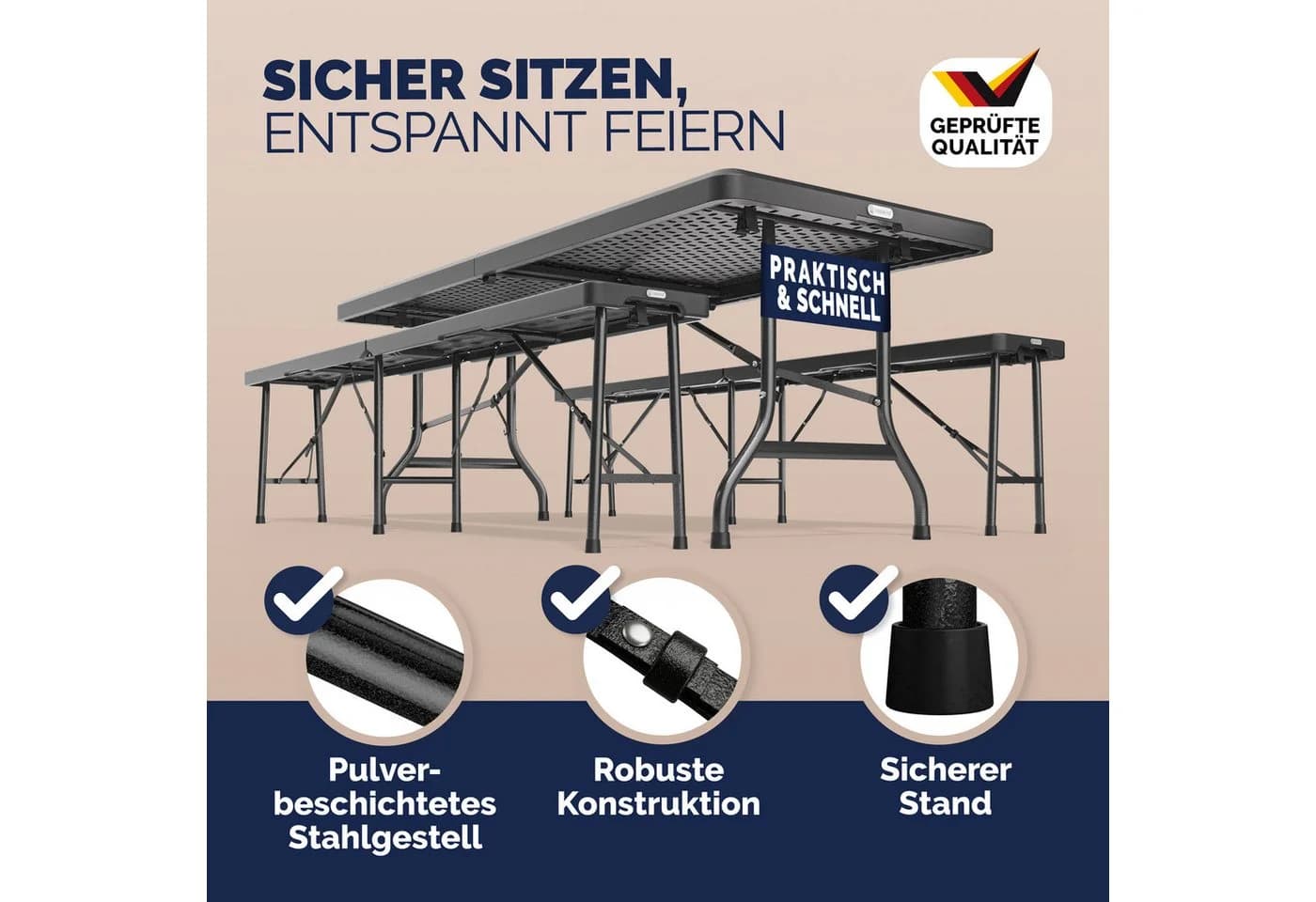 Casaria Bierzeltgarnitur Klappbar Kunststoff 180cm Biertischgarnitur Festzeltgarnitur Camping - Bild 3