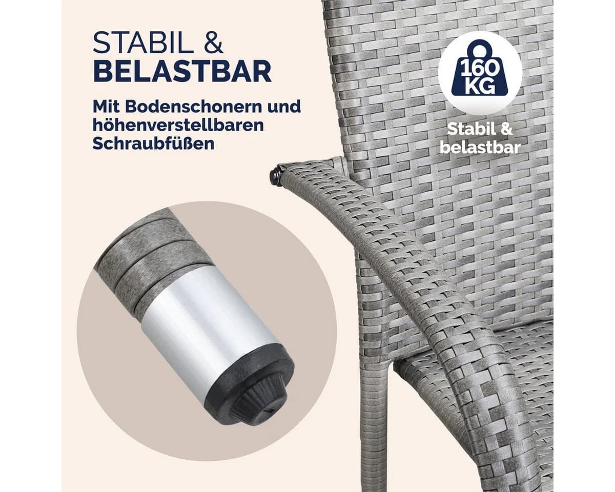 Casaria Gartenstuhl Stapelbar Wetterfest Polyrattan Outdoor 160kg Garten Terrasse Balkon