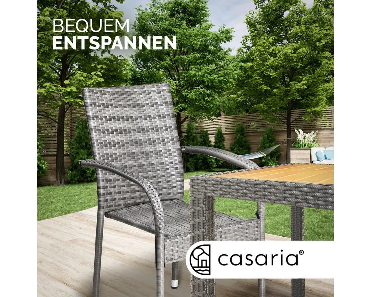 Casaria Gartenstuhl Stapelbar Wetterfest Polyrattan Outdoor 160kg Garten Terrasse Balkon - Bild 3