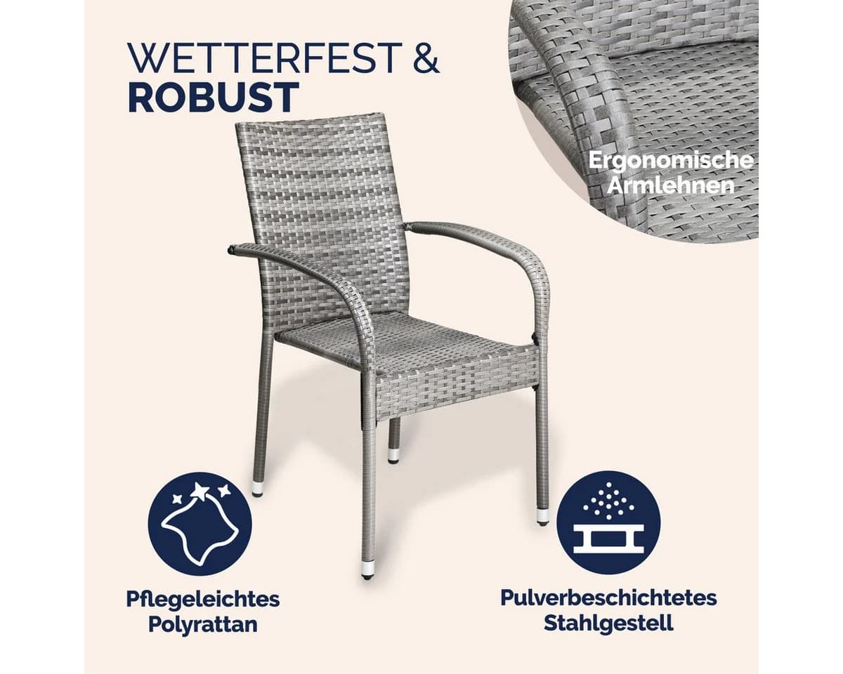 Casaria Gartenstuhl Stapelbar Wetterfest Polyrattan Outdoor 160kg Garten Terrasse Balkon - Bild 5