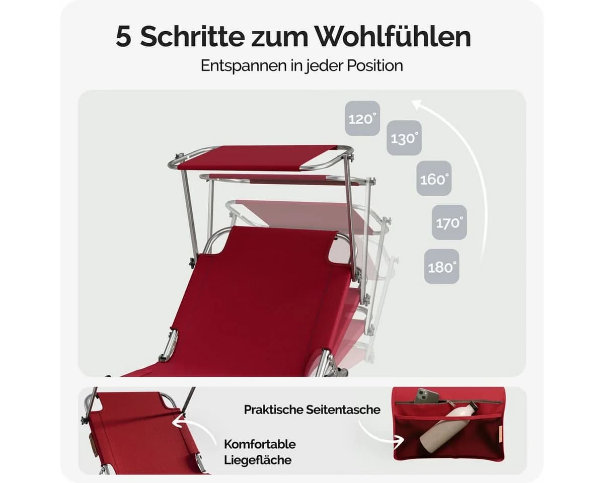 Casaria Gartenliege Ibiza 2er Set mit Dach klappbar Rot
