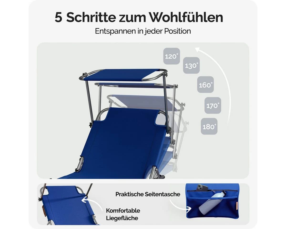Casaria Gartenliege Ibiza 2er Set Blau mit Sonnendach